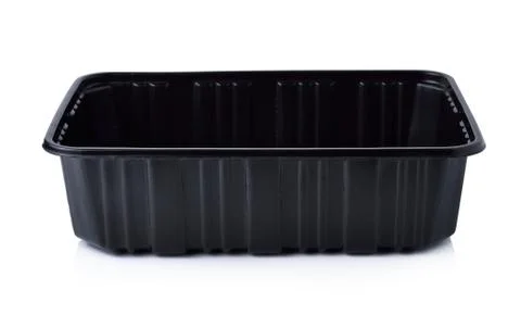 Empty black plastic container isolated on white Stock Photos