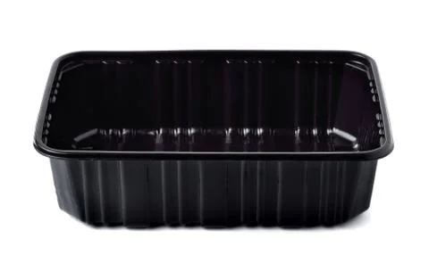 Empty black plastic container isolated on white Stock Photos