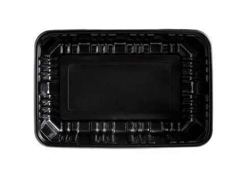 Empty black plastic container isolated on white Stock Photos