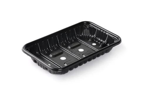 Empty black plastic container isolated on white bakcground Stock Photos