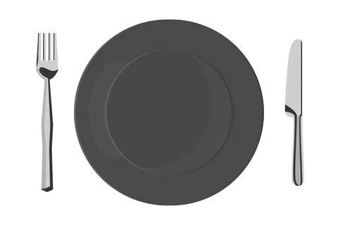 Empty black plate with fork and knife Stock Illustration
