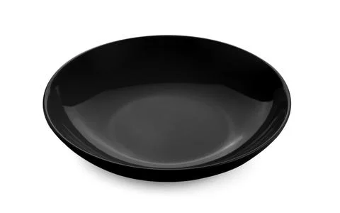 Empty black plate on white background Stock Photos