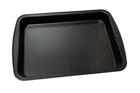 Empty black rectangular baking tray. Isolated on white background. Baking tray Foto stock