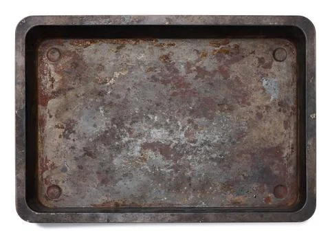 Empty black rectangular oven tray isolated on white background Empty black... Foto stock