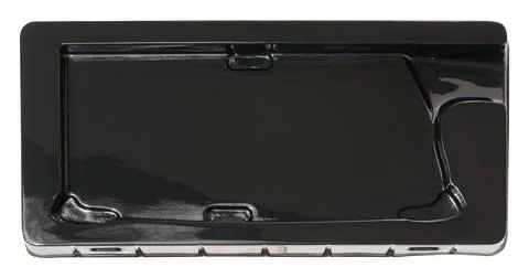Empty, black, rectangular plastic packaging tray with indentations specific.. Stock Photos