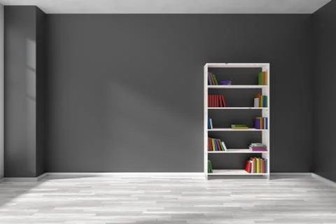 Empty black room with bookshelf interior Stock Illustration
