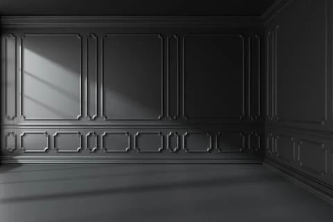 Empty black room with classic style decoration on walls. Stock Illustration