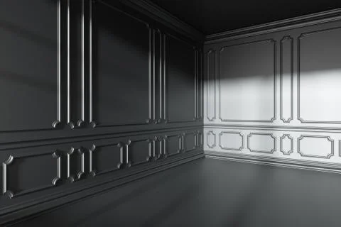 Empty black room with classic style decoration on walls Stock Illustration
