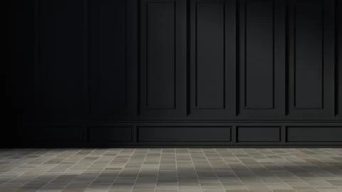 Empty black room with elegant luxury wall panels and classic stone tiles fl.. Stock Illustration