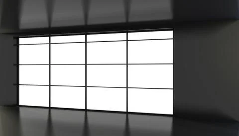 Empty black room with large stained glass windows. 3D rendering Stock-Illustration