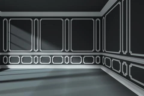 Empty black room with white classic style decor on walls Stock Illustration