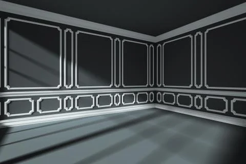 Empty black room with white classic decor on walls Stock Illustration