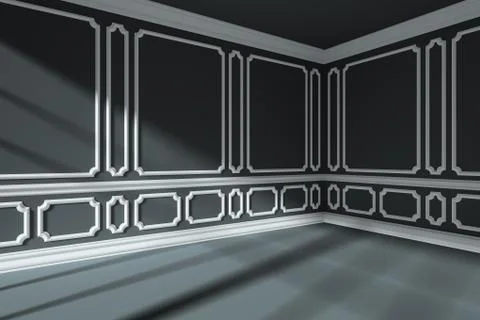 Empty black room with white classic style decor on wall Stock Illustration
