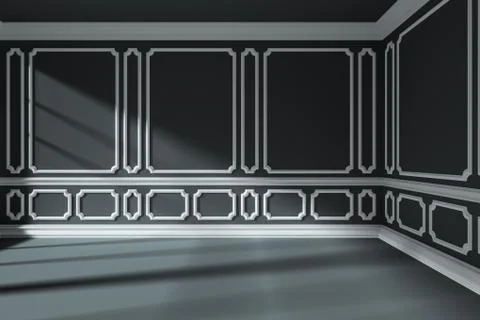 Empty black room with white classic style decor on the wall Stock Illustration