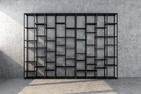 Empty black shelving on concrete wall Stock Illustration