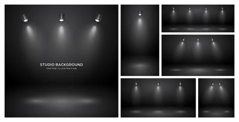 Empty black studio abstract backgrounds with spotlights. Product showcase Stock Illustration