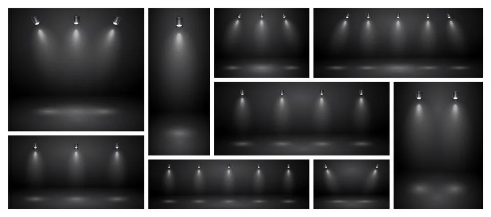 Empty black studio abstract backgrounds with spotlights. Product showcase Stock Illustration