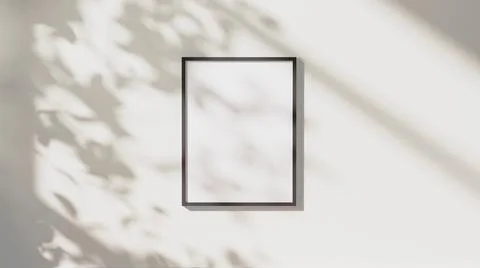 Empty black vertical rectangular frame mock up with leaves shadows and sunlig Stock Illustration