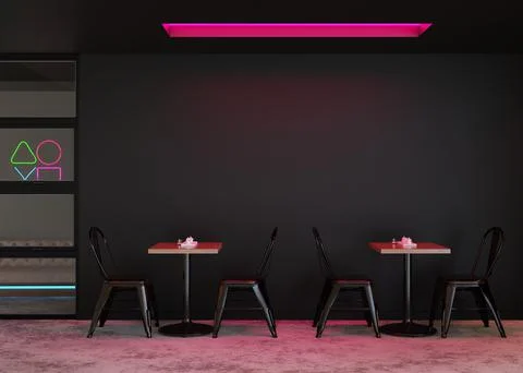 Empty black wall in modern cafe. Mock up restaurant interior in contemporary Stock Illustration