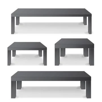 Empty Black Wooden Table Set Isolated On White Background. Realistic Platform Illustrazione stock