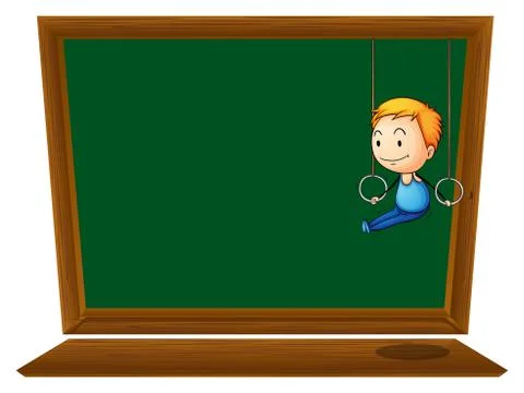 An empty blackboard with a boy hanging 스톡 일러스트