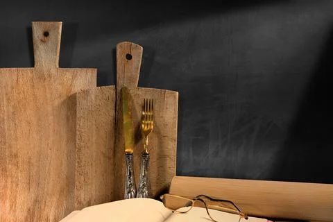 Empty Blackboard with Copy Space in a Rustic Kitchen Stock Photos