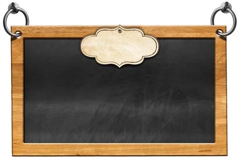 Empty Blackboard with Rectangular Wooden Frame and Blank Label Stock Photos