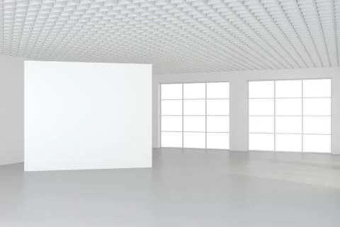 Empty blank billboard in white interior. 3d rendering Illustrazione stock