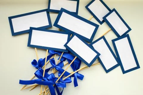 Empty blank card and for example guest names or dishes in wedding Stock Photos