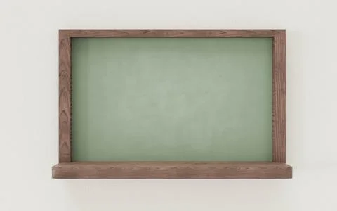 Empty blank dark green chalkboard with wooden frame 3d render illustration 스톡 일러스트