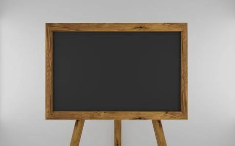 Empty blank dark grey chalkboard with wooden frame 3d render illustration Stock Illustration
