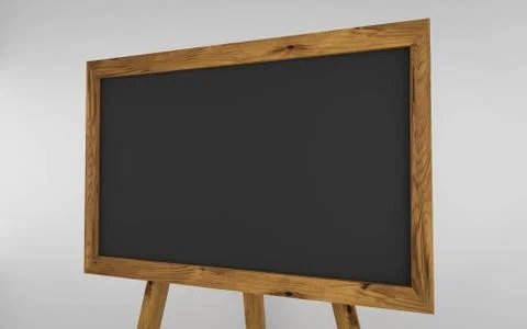Empty blank dark grey chalkboard with wooden frame 3d render illustration Stock Illustration