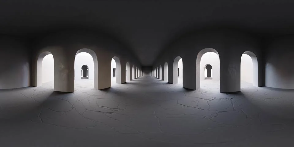 Empty blank dark hall studio 360 degree panorama 3d render illustration hdri hdr Stock Illustration