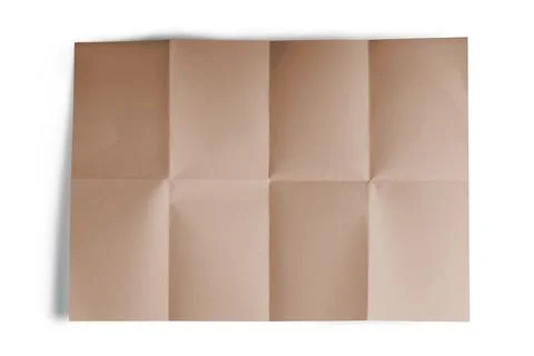 Empty, blank folded paper sheet brown colored, isolated on white background.. Stock Photos