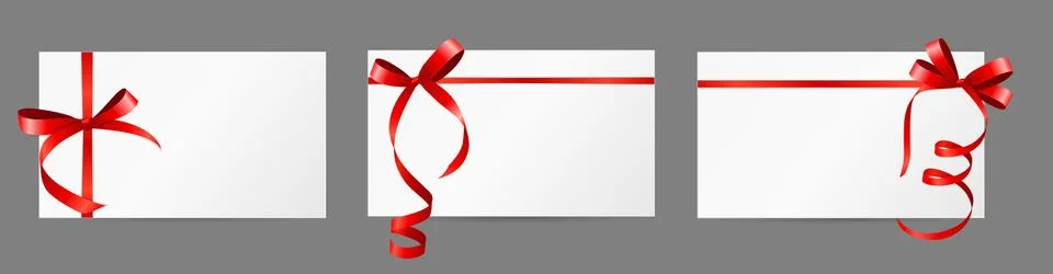 Empty Blank Gift Card with Red Ribbon and Bow Set. Vector illustration EPS10 Stock Illustration