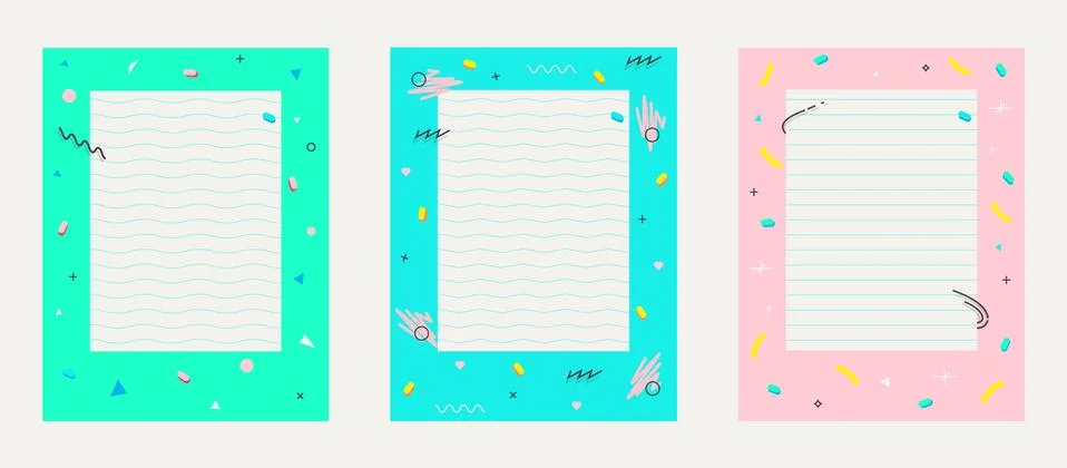 Empty blank page with decorative frame 80s 90s pattern. Geometric elements Stock Illustration