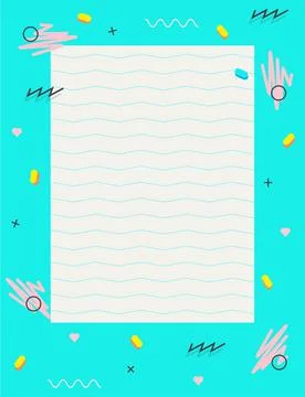 Empty blank page with decorative frame 80s 90s pattern.Geometric elements Illustrazione stock