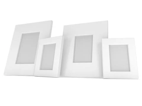 Empty blank photo frames on white. 3D render. Illustrazione stock