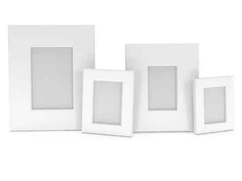 Empty blank photo frames on white. 3D render. イラスト素材