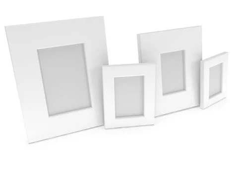 Empty blank photo frames on white. 3D render. イラスト素材