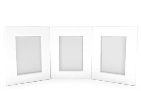 Empty blank photo frames on white. 3D render. Stock Illustration