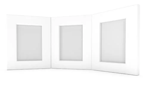 Empty blank photo frames on white. 3D render. Stock Illustration