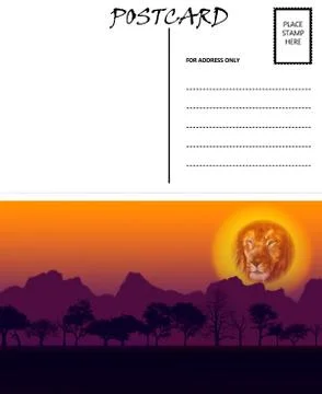 Empty blank postcard template africa sunset motif Stock Illustration