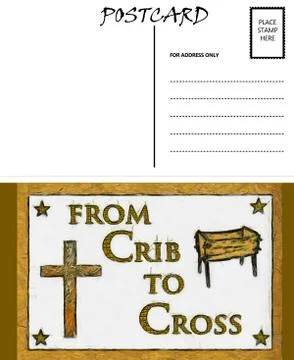 Empty blank postcard template crib and cross image Stock Illustration
