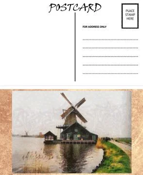 Empty blank postcard template dutch windmill image Stock Illustration