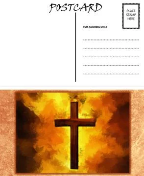 Empty blank postcard template fiery christian cross image Stock Illustration