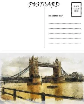 Empty blank postcard template london bridge image Stock Illustration