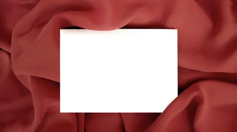 Empty blank postcard template on red fabric. Cope space. Flat lay, top view Stock Photos