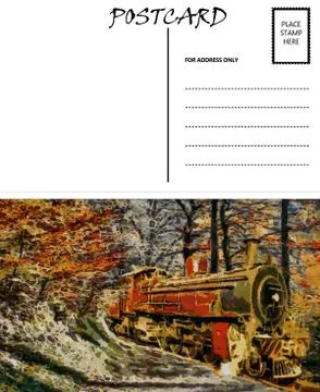 Empty blank postcard template steam train image Stock Illustration