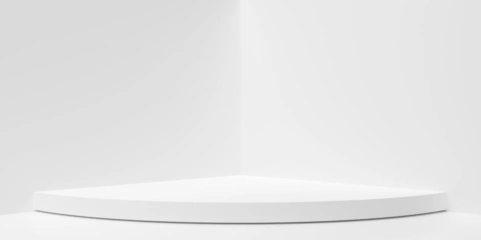 Empty, blank round dais or platform in white room background with angled wh.. Stock Illustration
